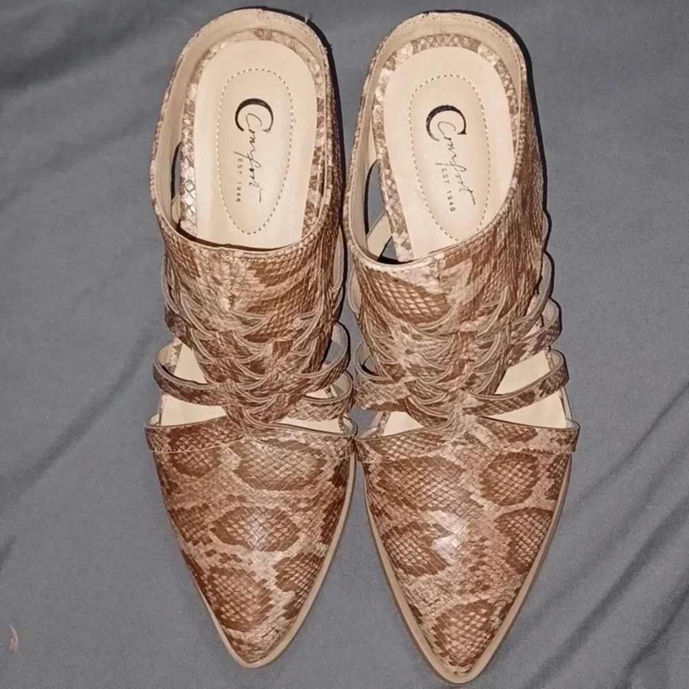Comfort Pointed-Toe Mule Snakeskin Animal Print Office Career Boho-Chic Heels